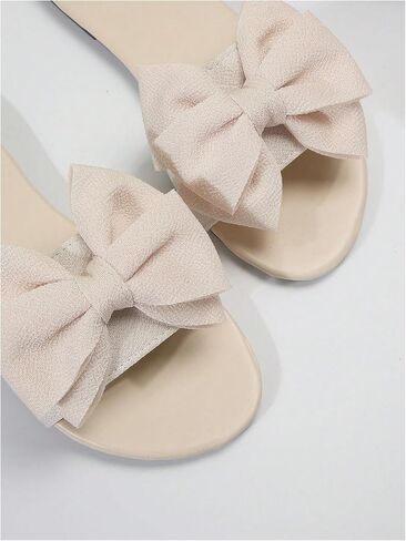 Verdusa Women's Bow Knot Slide Sandals Round Open Toe Flat Sandals Summer Slides Solid Flats in Saudi Arabia
