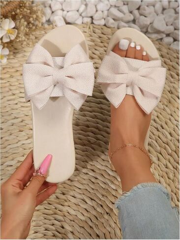 Verdusa Women's Bow Knot Slide Sandals Round Open Toe Flat Sandals Summer Slides Solid Flats in Saudi Arabia