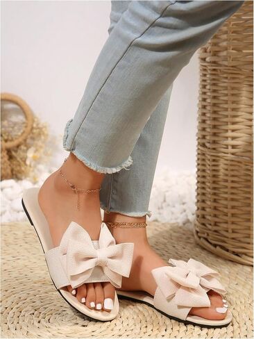 Verdusa Women's Bow Knot Slide Sandals Round Open Toe Flat Sandals Summer Slides Solid Flats in Saudi Arabia