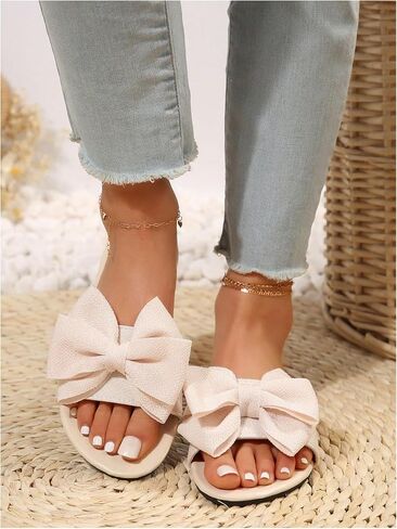 Verdusa Women's Bow Knot Slide Sandals Round Open Toe Flat Sandals Summer Slides Solid Flats in Saudi Arabia