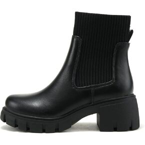 Soda ZORDY ~ Women Lug Sole Mid Heel Chelsea Fashion Elastic Sock Shaft Ankle Bootie