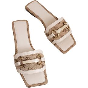 Verdusa Women's Square Open Toe Slide Sandals Single Band Flat Sandals