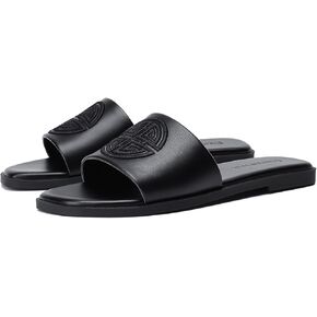 Stratuxx Kaze Womens Flat Sandals Dressy Summer Slide Dress Sandals Comfortable Cute Leather Black Sandals for Women