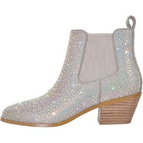 richealnini Womens Sexy Rhinestones Pointed Toe Block High Heel Ankle Boots