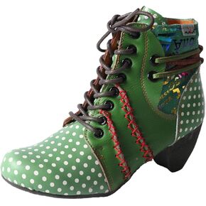 TMA EYES Polka Dot LEather Women Boots With Moccasin Hand Stitching