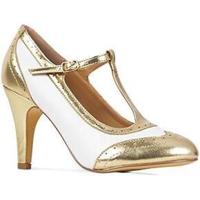 J. Adams Tango Heels for Women - T-Strap Round Toe Retro Oxford Pumps