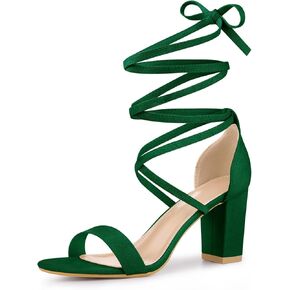 Perphy Open Toe Lace Up Tie up Chunky Heeled Sandals for Women
