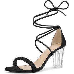 Allegra K Women's Woven Braided Heel Lace Up Clear Block Heel Sandals