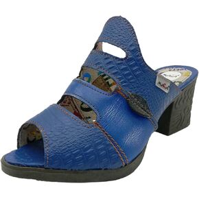 TMA EYES & MAiA Women Hollow-out Printed Leather Sandals Spliced Mid-Heeled Sandals