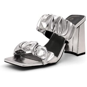 DREAM PAIRS High Heels Chunky Block Square Toe Heels for Women Slip On Mules Open-toe Strap Pumps Sandals