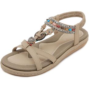 Women Bohemia Beaded Open Toe Flat Sandals Summer Comfortable Beach Sandal Shoes