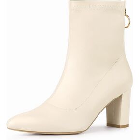 Allegra K Women's Pointy Toe Back Zip Block Heel Ankle Boots