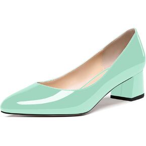 Womens Patent Business Round Toe Slip On Formal Stylish Chunky Low Heel Pumps Shoes 2 Inch
