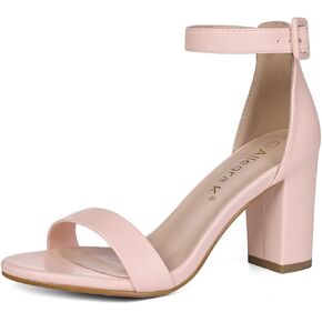 Allegra K Women's Solid Open Toe Buckle Block Heel Ankle Strap Sandals