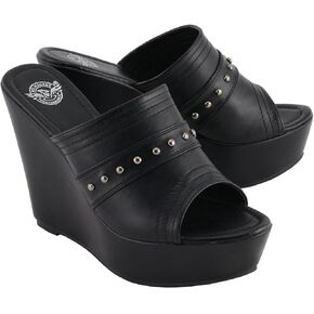 Milwaukee Leather MBL9408 Women's Black Open Toe Fashion Casual Platform Wedges with Rivet Details