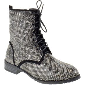 Forever Womens Lace Up Rhinestone Combat Boots