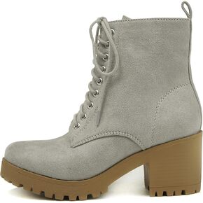 Soda FUZZY ~ Women Chunky Lug Sole Lace up Fashion Combat Ankle Boot w/Side Zipper