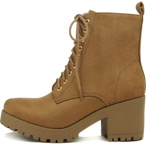 Soda FUZZY ~ Women Chunky Lug Sole Lace up Fashion Combat Ankle Boot w/Side Zipper