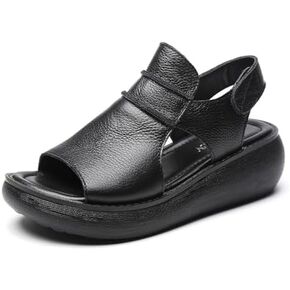 Women's Hook Loop Slingback Wedge Platform Sandals,Comfortable Soft Leather Roman Sandals Casual Peep Toe Slip on Walking Heeled Sandals