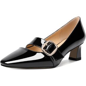 Zamikoo Women's Pumps Kitten Heel, Poined Toe Slip On Low Heels with Strap, Heeled Dress Pumps Shoes 2 Inches for Office Wedding Event Black US7