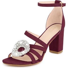 Allegra K Women's Open Toe Crystal Rhinestone Buckle Chunky Heel Sandal
