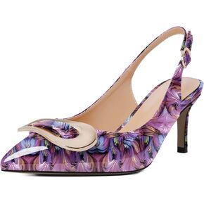 AUMOTED Womens Slingback Heels Pointed Toe Stiletto Mid Heel Pumps Patent Leather Sexy Adjustable Strap Buckle Sandals Dress Shoes 2.5 Inch