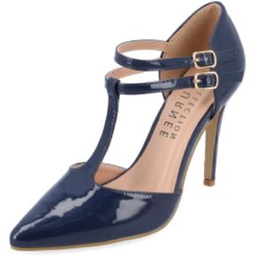 Journee Collection Womens Tru Stilletto Pumps with Double T-Strap and Patent Finish