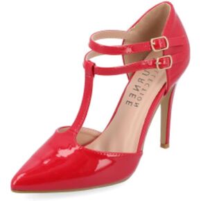Journee Collection Womens Tru Stilletto Pumps with Double T-Strap and Patent Finish
