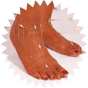 2Pcs Gold Foot Chain Sequins Barefoot Sandals Tassel Beach Foot Jewelry for Women