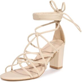 Allegra K Women's Lace Up Strappy Heel Chunky Heel Sandals