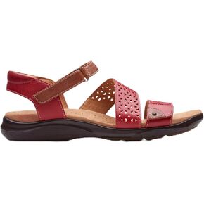 Clarks Women's Kitly Way Flat Sandal, Cherry Leather, 7.5 Wide