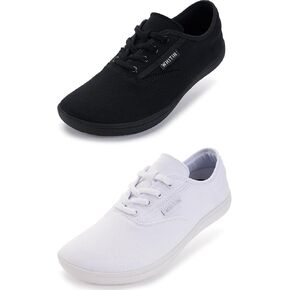 WHITIN Womens Canvas Minimalist Barefoot Shoes Size 7, Black and White