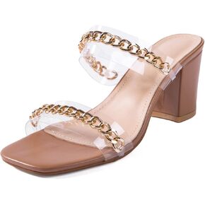 صنادل نسائية بكعب N.N.G، صنادل مريحة من الجلد بحزامين شفافين ومكتنزين بمقدمة مربعة in Kuwait