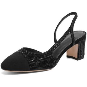Women Slingback Pumps Chunky High Heels Splicing Round Toe Comfortable Casual Wedding Shoes for Women Dress Shoes