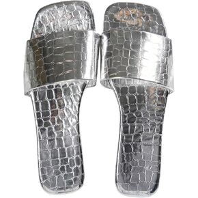GORGLITTER Women's Metallic Snakeskin Embossed Slide Sandals Open Toe Elegant etallic Flats