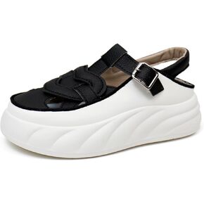 Womens Chunky Platform Leather Out Fisherman Sandals With Adjust Buckle closed round toe Breathable Wear-resistant Damping Increase Height Summer Outdoor Walking Sport Casual Shoes