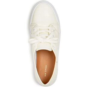 VIA SPIGA Womens Milk Ivory Croc Embossed Cushioned Logo Viola Round Toe Platform Lace-Up Leather Athletic Sneakers Shoes 9 M