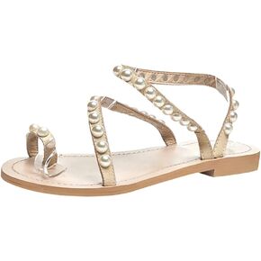 Women's Bohemia Pearls Toe Ring Sandals/Slippers Summer Flat Flip Flops Beach Shoes