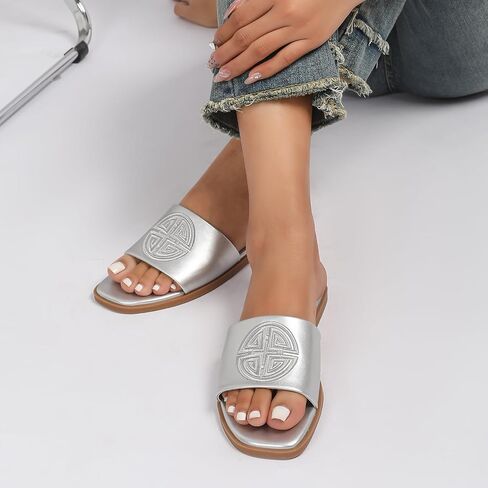 Womens Dressy Flat Sandals Memory Foam Comfy Cute Leather Slide for Summer in Saudi Arabia