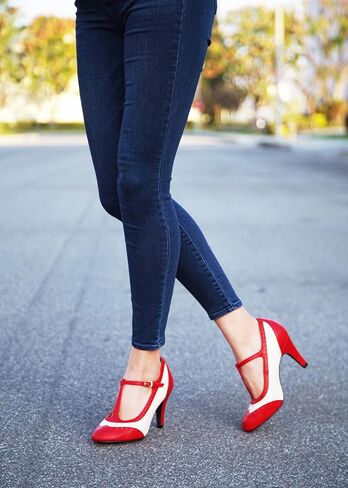 J. Adams Tango Heels for Women - T-Strap Round Toe Retro Oxford Pumps in Saudi Arabia