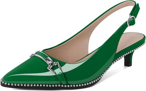 حذاء SAMMITOP Slingback بكعب قطط بمقدمة مدببة وحزام بإبزيم فضي مطرز وكعب منخفض سهل الارتداء مناسب لحفلات المواعدة والعمل 1.6 بوصة in Saudi Arabia