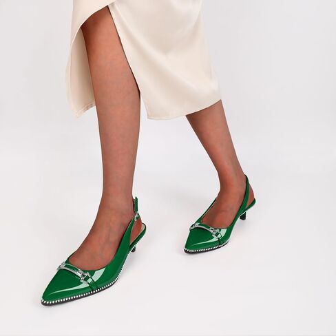 حذاء SAMMITOP Slingback بكعب قطط بمقدمة مدببة وحزام بإبزيم فضي مطرز وكعب منخفض سهل الارتداء مناسب لحفلات المواعدة والعمل 1.6 بوصة in Saudi Arabia