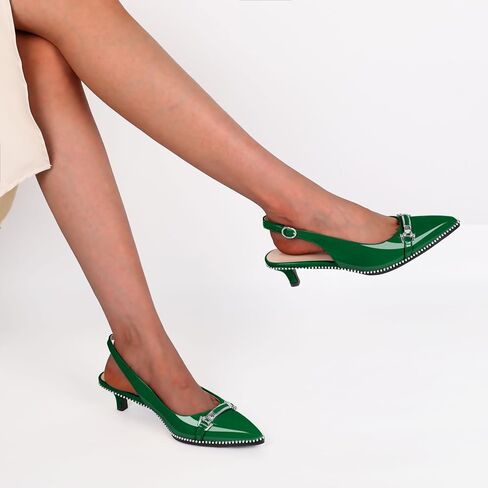 حذاء SAMMITOP Slingback بكعب قطط بمقدمة مدببة وحزام بإبزيم فضي مطرز وكعب منخفض سهل الارتداء مناسب لحفلات المواعدة والعمل 1.6 بوصة in Saudi Arabia