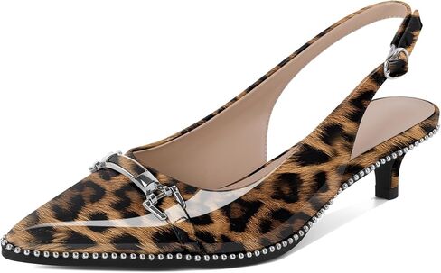 حذاء SAMMITOP Slingback بكعب قطط بمقدمة مدببة وحزام بإبزيم فضي مطرز وكعب منخفض سهل الارتداء مناسب لحفلات المواعدة والعمل 1.6 بوصة in Saudi Arabia