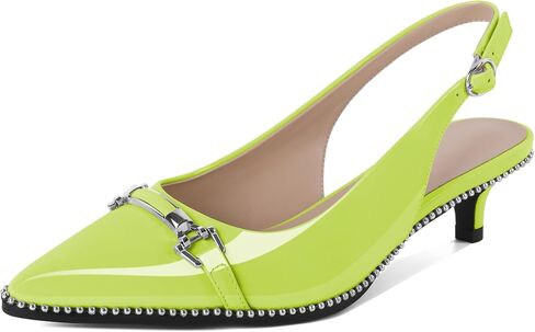 حذاء SAMMITOP Slingback بكعب قطط بمقدمة مدببة وحزام بإبزيم فضي مطرز وكعب منخفض سهل الارتداء مناسب لحفلات المواعدة والعمل 1.6 بوصة in Saudi Arabia