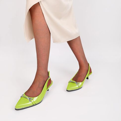 حذاء SAMMITOP Slingback بكعب قطط بمقدمة مدببة وحزام بإبزيم فضي مطرز وكعب منخفض سهل الارتداء مناسب لحفلات المواعدة والعمل 1.6 بوصة in Saudi Arabia