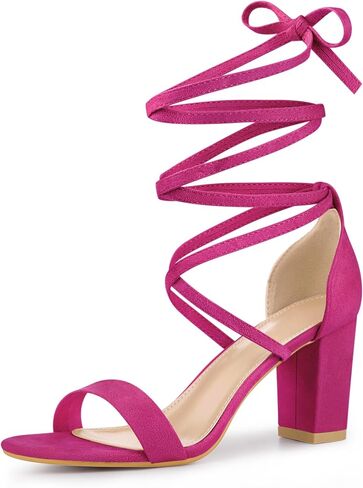 Perphy Open Toe Lace Up Tie up Chunky Heeled Sandals for Women in Saudi Arabia
