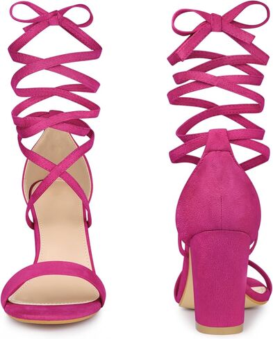 Perphy Open Toe Lace Up Tie up Chunky Heeled Sandals for Women in Saudi Arabia