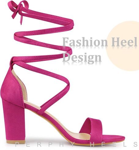 Perphy Open Toe Lace Up Tie up Chunky Heeled Sandals for Women in Saudi Arabia