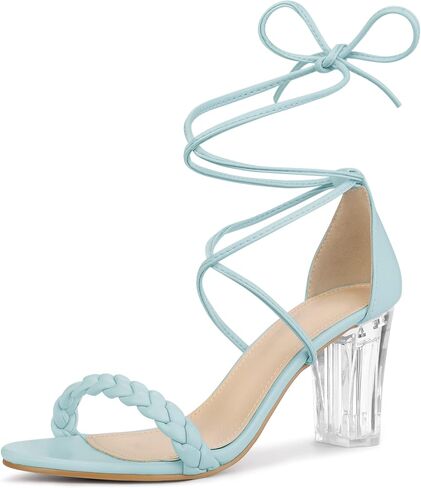 Allegra K Women's Woven Braided Heel Lace Up Clear Block Heel Sandals in Saudi Arabia